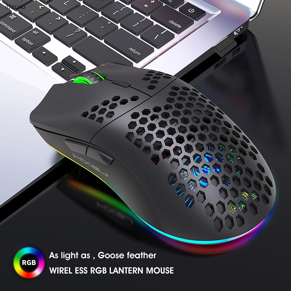 Mouse 2.4G Wireless MOUSE Lightweight Design Honeycomb RGB Luminous 6 Button Mouse T66 Black Other T66