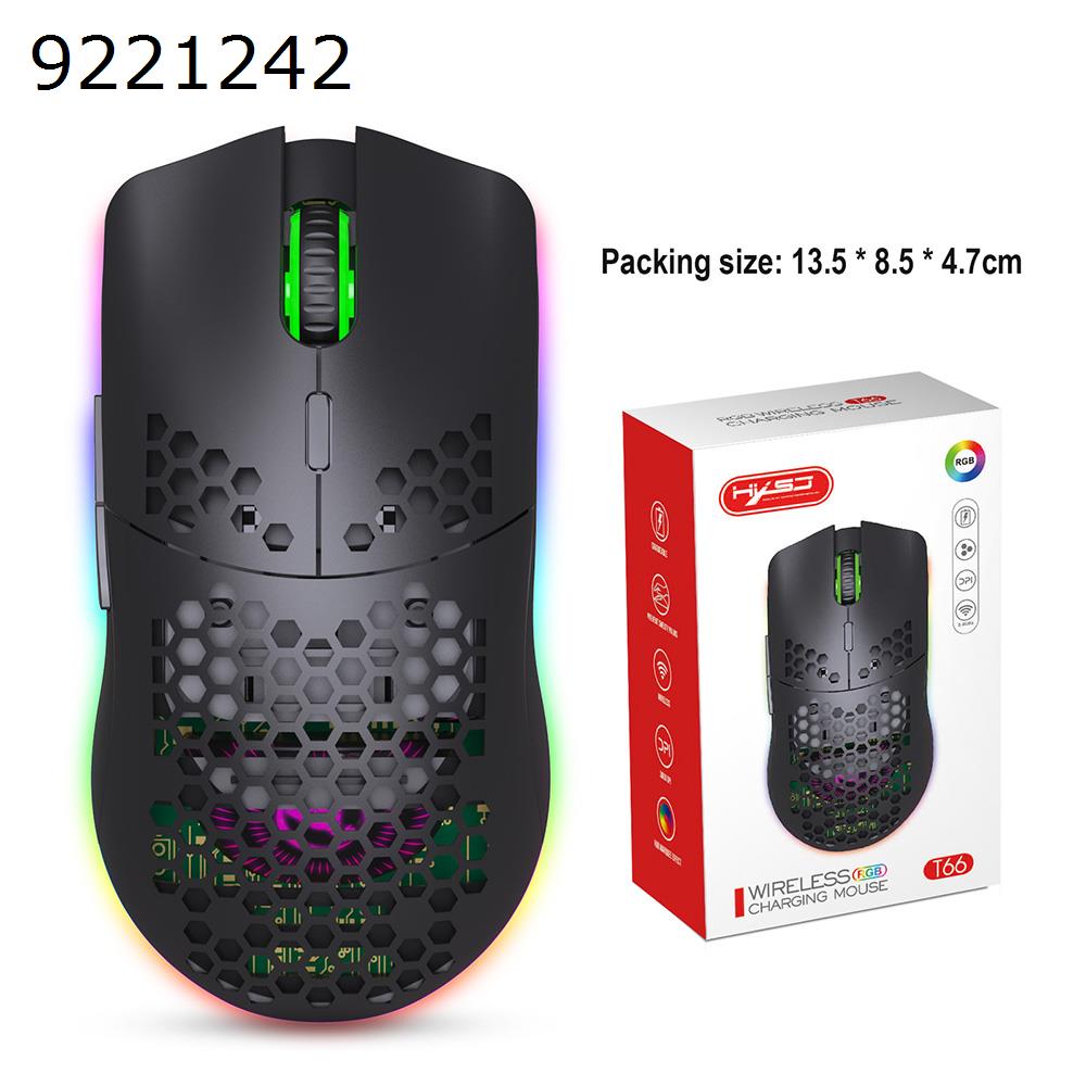 Mouse 2.4G Wireless MOUSE Lightweight Design Honeycomb RGB Luminous 6 Button Mouse T66 Black Other T66