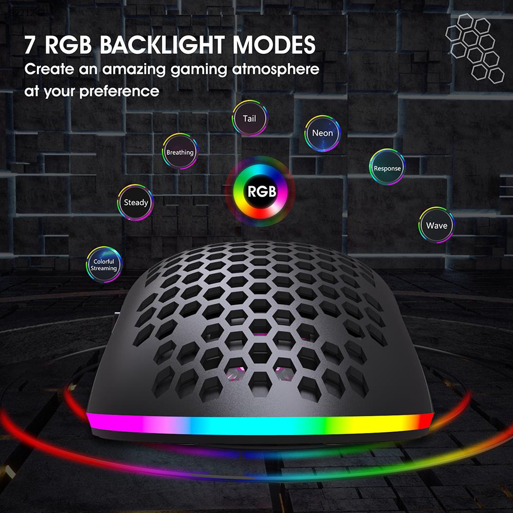 Mouse 2.4G Wireless MOUSE Lightweight Design Honeycomb RGB Luminous 6 Button Mouse T66 Black Other T66