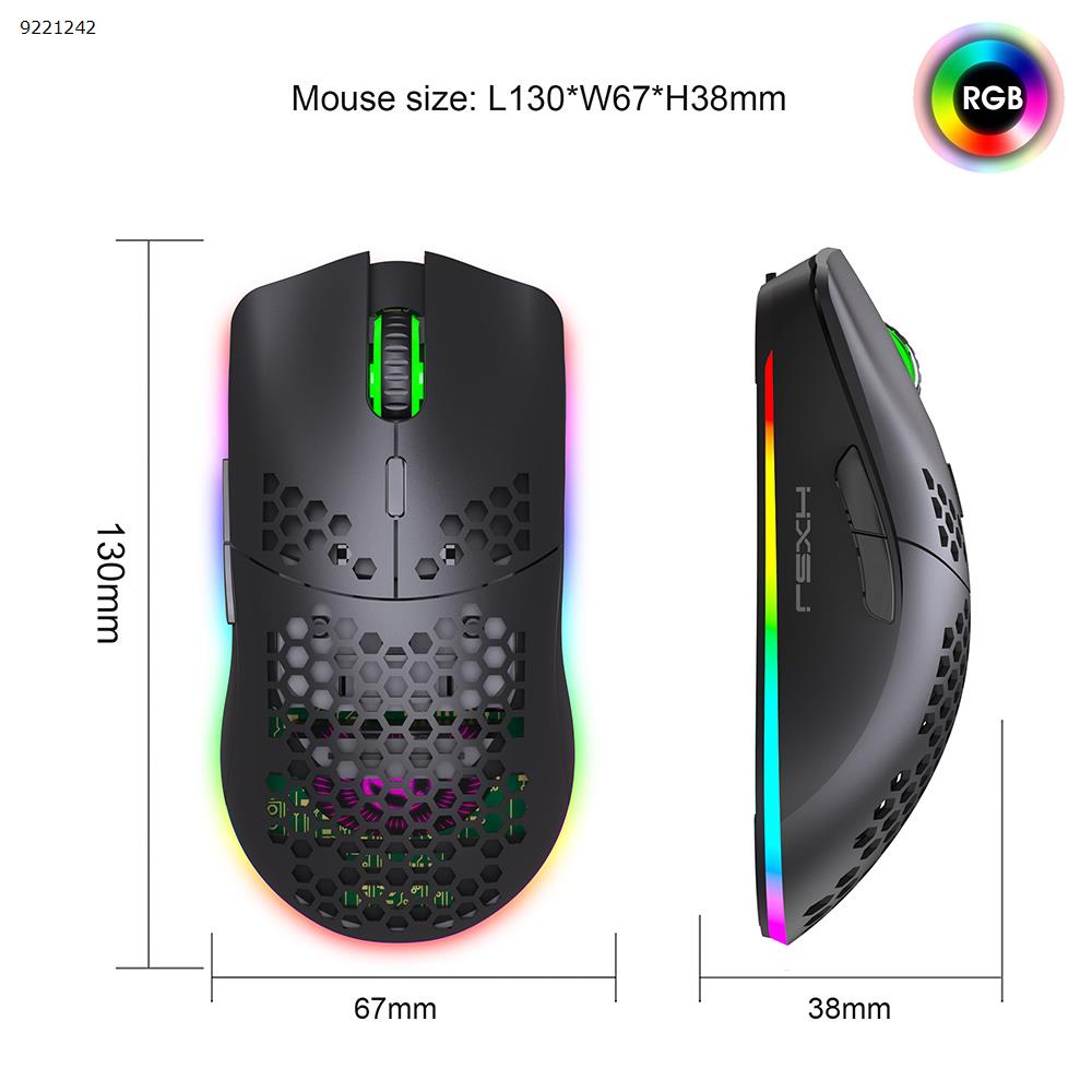 Mouse 2.4G Wireless MOUSE Lightweight Design Honeycomb RGB Luminous 6 Button Mouse T66 Black Other T66