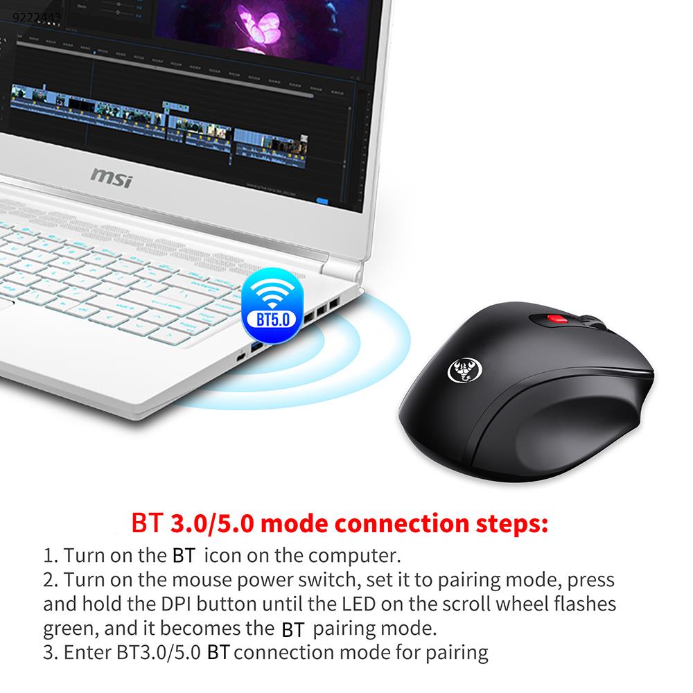 Bluetooth 3.0/5.0 wireless mouse 10 meters silent mouse three gears 1600dpi T67BL black Other T67BL