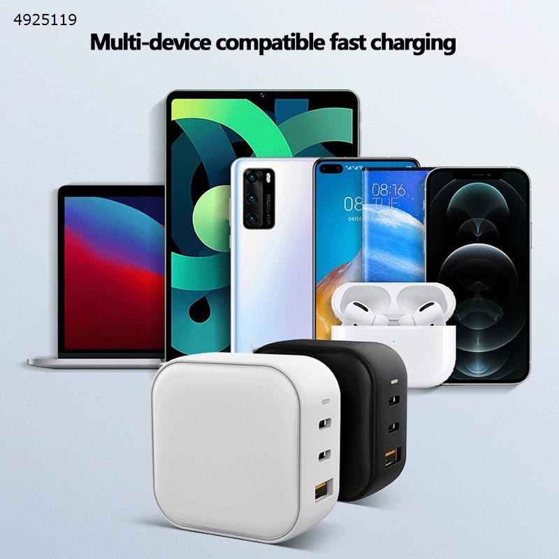 66W GaN 2C+1A Gallium Nitride Charger Supports iPhone 13 Mobile Phones and Tablets Simultaneously Fast Charge Black Charger & Data Cable 66W 2C+1A