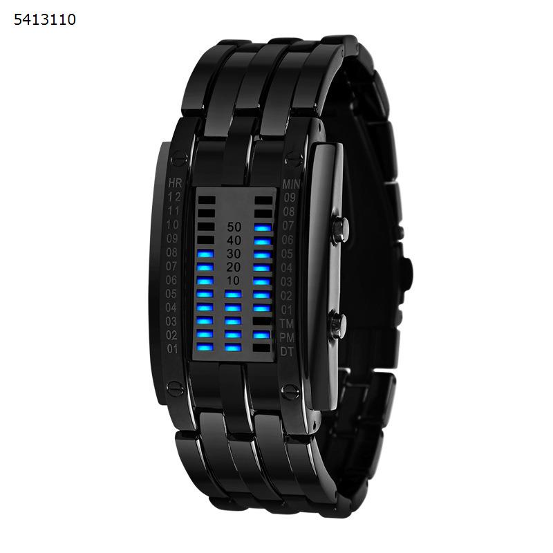 Korean version trend binary LED watch tungsten steel belt couple waterproof watch small black Smart Wear 0926