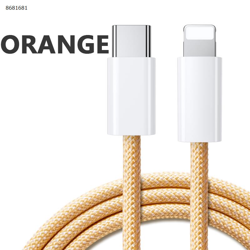 Apple PD type-c to lighting 20W fast charging cable braided color cable suitable for Apple 13 12 Pro max data cable 2 meters orange Charger & Data Cable 2米橙色