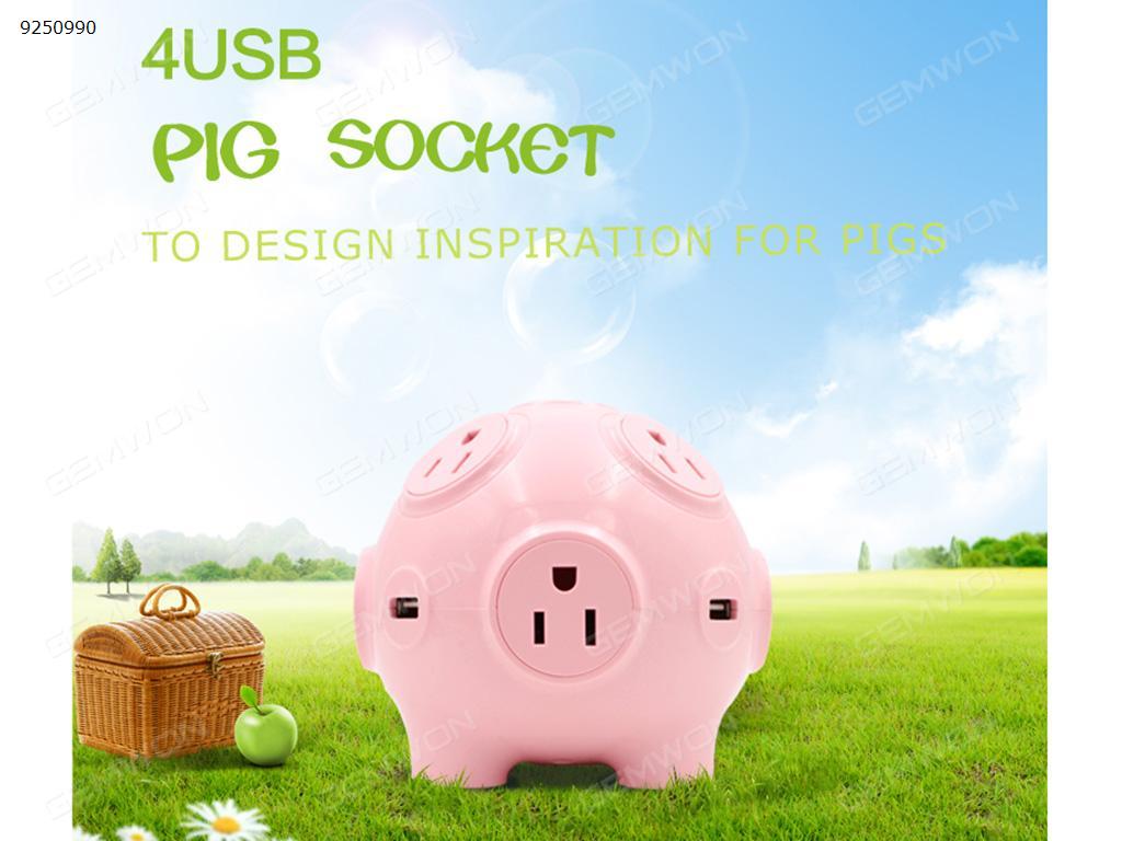 Pig socket multi-socket with USB   pink  US USB HUB N/A