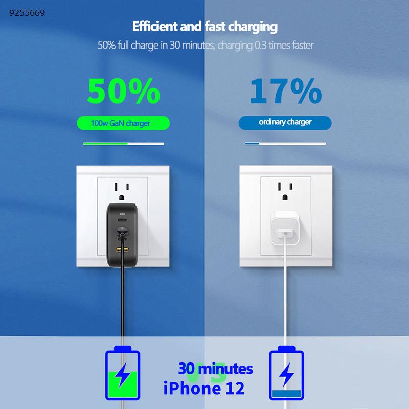 100W GaN 3C+1A Gallium Nitride Charger Supports iPhone 13 Mobile Phone and Tablet Multi-socket Fast Charge at the Same Time White Charger & Data Cable 100W 3C+1A