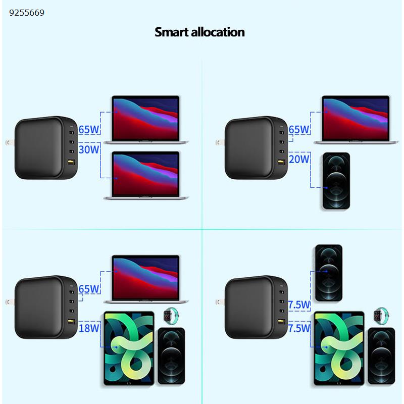 100W GaN 3C+1A Gallium Nitride Charger Supports iPhone 13 Mobile Phone and Tablet Multi-socket Fast Charge at the Same Time White Charger & Data Cable 100W 3C+1A