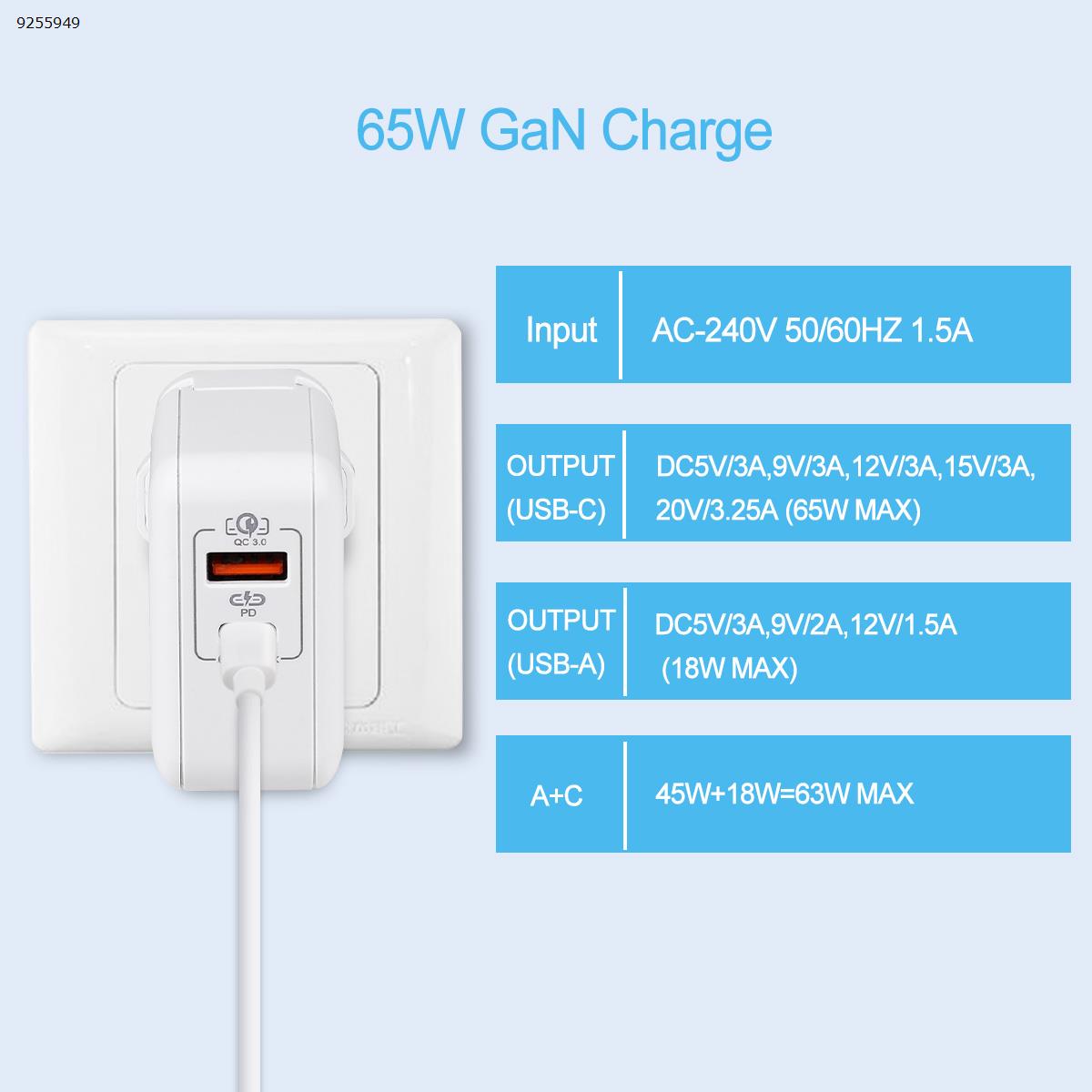 Samsung Type C GaN charger 1C1A PD fast charger for Type C Phone/tablet Charger & Data Cable US EU 65W 1m