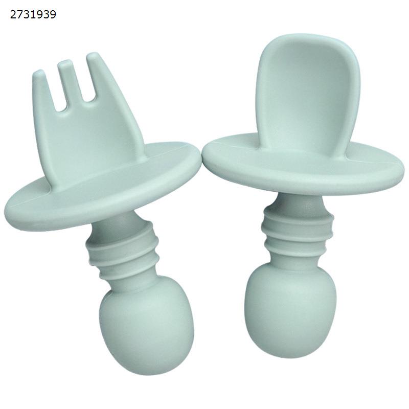 Baby silicone tableware, baby fork and spoon set, suitable for food supplements over 6 months old (Green) Other TW-0003