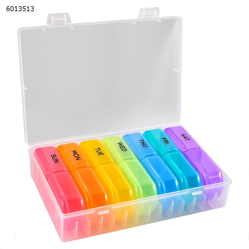 New 14-grid one-week rainbow pill box elderly portable travel PP environmental protection one-day second pill box Other ZS-2331