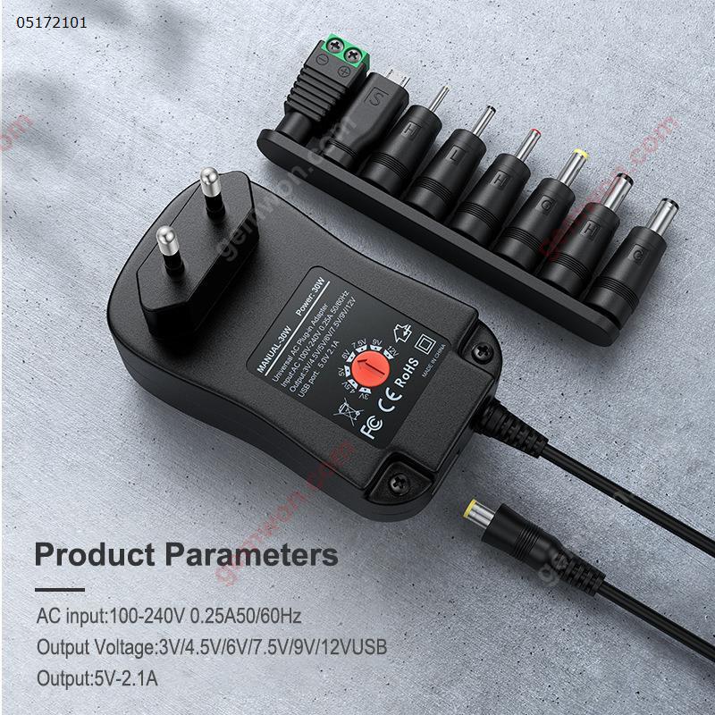 30W Multifunctional charger with adjustable 3-12v American standard power adapter comes with (8 heads) compatible with various devices for power supply  30W