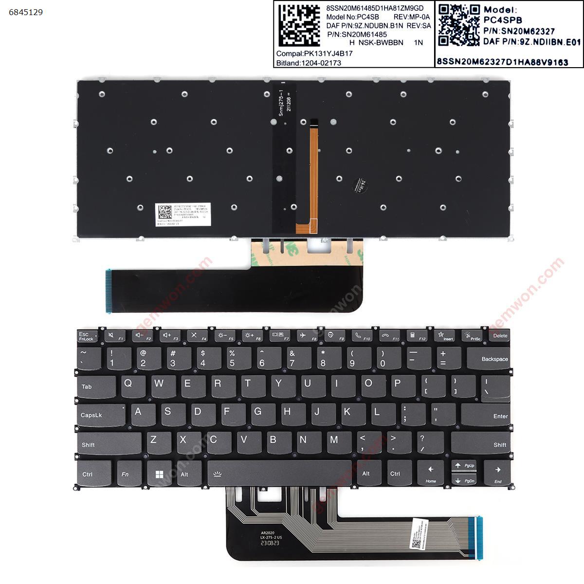 Lenovo Yoga Slim 7-14ARE05 ThinkBook 14 G2 ARE GRAY（(Backlit ,  Win8 ) US PR4SB-US P/N SN20W85344 LCM19J13USJ686 Laptop Keyboard (Original)