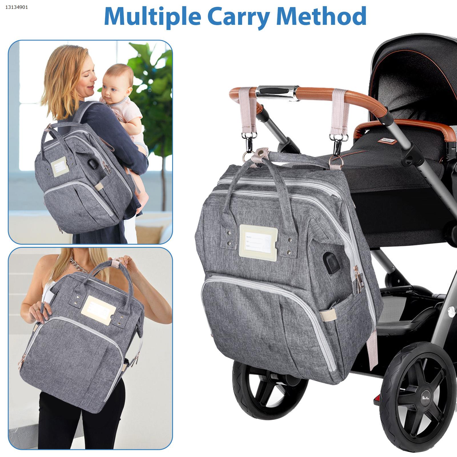 Grey ,15 inch Fexkean baby changing backpack, crib backpack, portable travel changing bag with folding bed, large capacity waterproof multifunctional diaper bag BY01 Outdoor backpack BY01