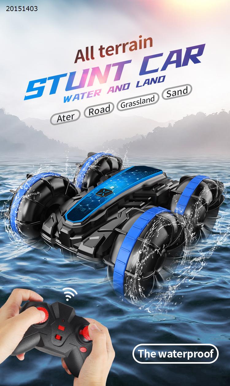 [Red] Double side stunt remote control amphibious tumbling rotary remote control stunt Amphibious beach toy 1:16 toy car  1203J