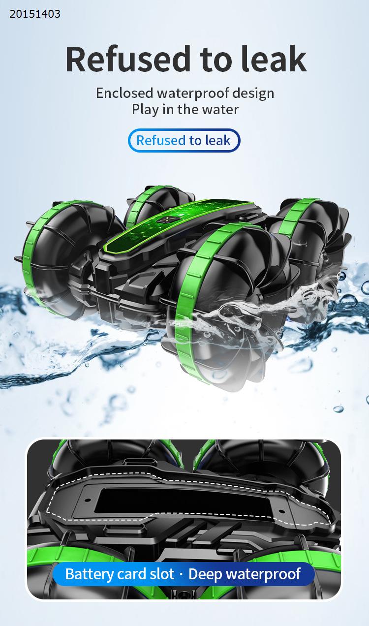 [Red] Double side stunt remote control amphibious tumbling rotary remote control stunt Amphibious beach toy 1:16 toy car  1203J