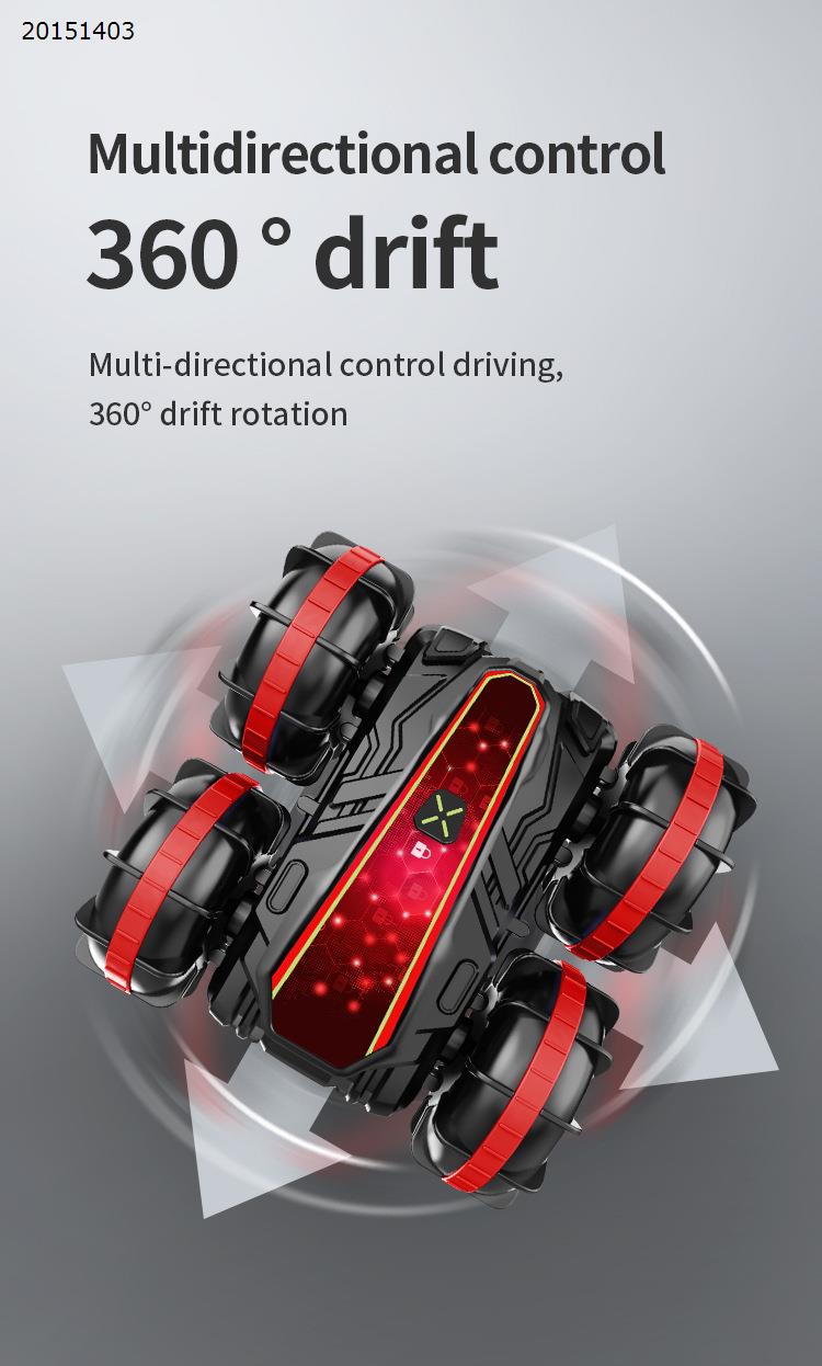 [Red] Double side stunt remote control amphibious tumbling rotary remote control stunt Amphibious beach toy 1:16 toy car  1203J