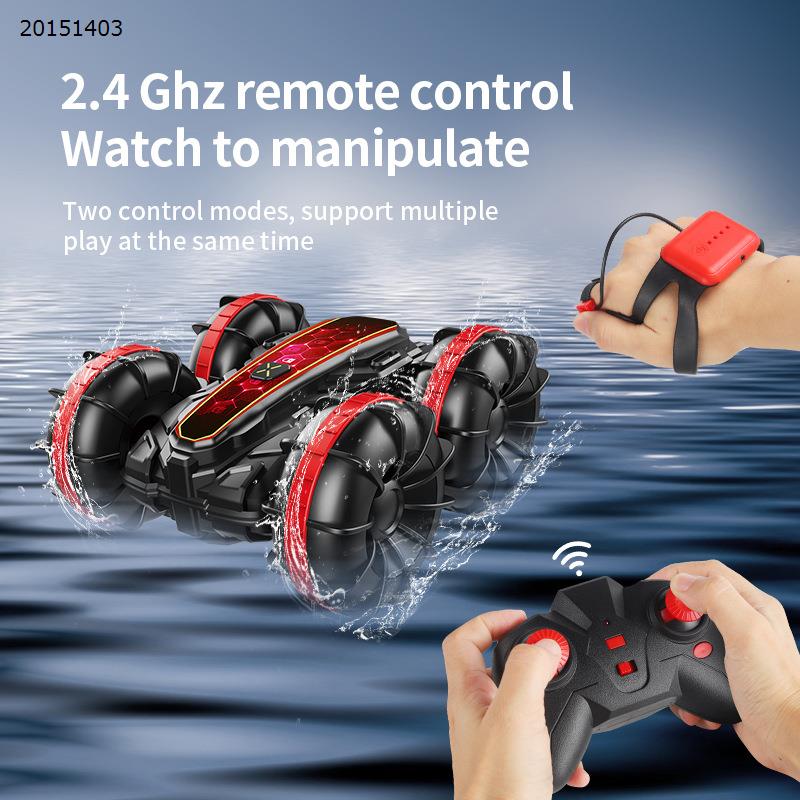 [Red] Double side stunt remote control amphibious tumbling rotary remote control stunt Amphibious beach toy 1:16 toy car  1203J