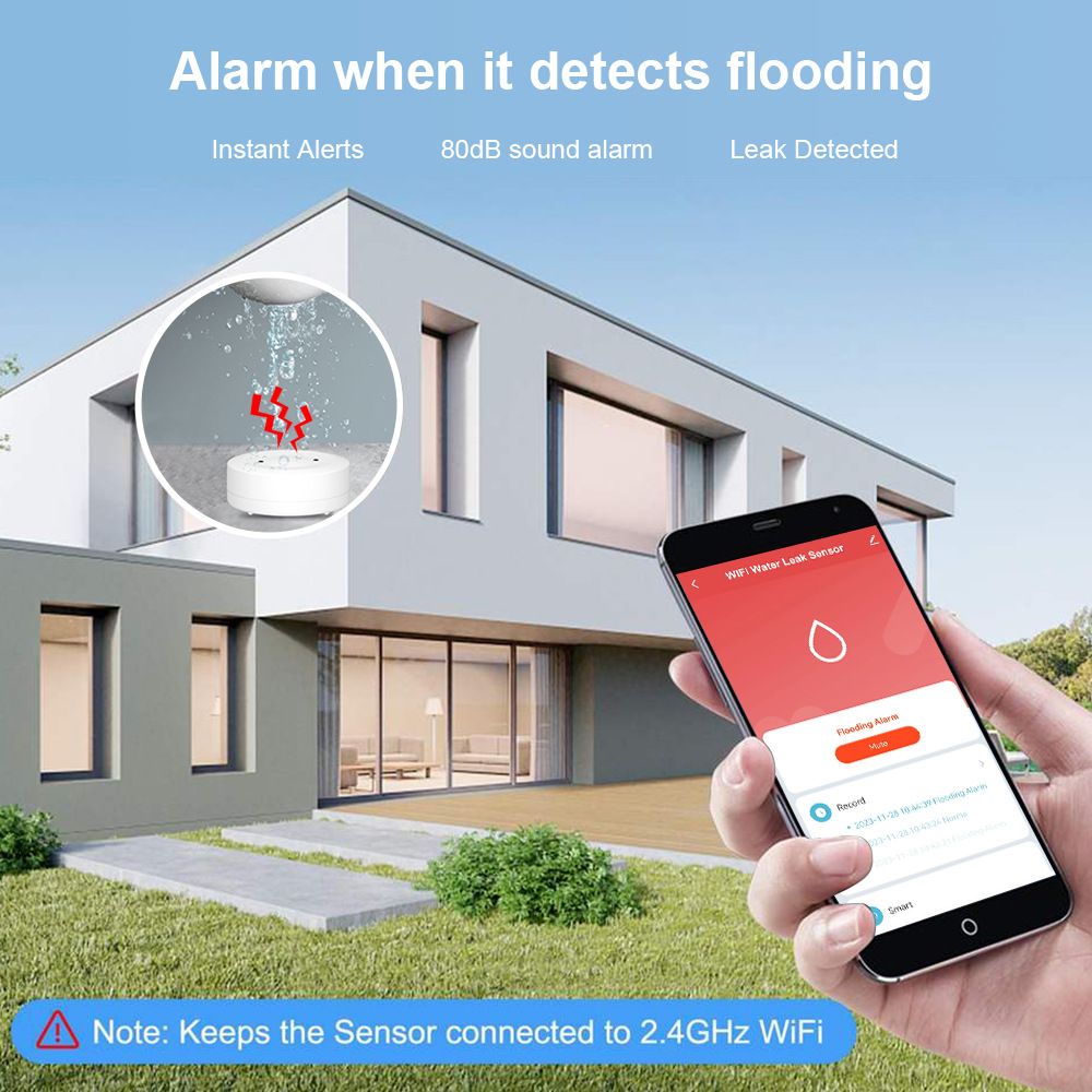 Tuya Water alarm Remote smart home water sensor detector wifi water level alarm wifi+ Bluetooth dual-mode APP remote control low power alert  898DT