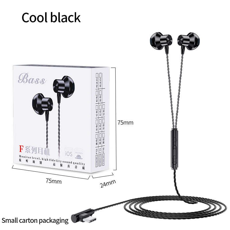 [Black] Metal type-c headphones In-ear for Huawei P40 Mi 8SE letV mobile gaming headphones do not support the use of new Apple phones  F13