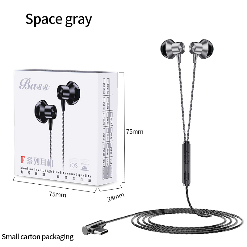 [Grey] Metal type-c headphones In-ear for Huawei P40 Mi 8SE letV mobile gaming headphones do not support the use of new Apple phones  F13