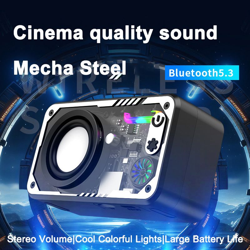 [White] Transparent Bluetooth speaker wireless outdoor bright light subwoofer series steel cannon sound  V1