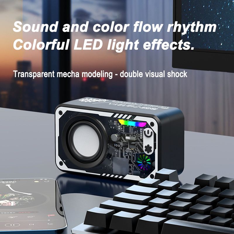 [White] Transparent Bluetooth speaker wireless outdoor bright light subwoofer series steel cannon sound  V1