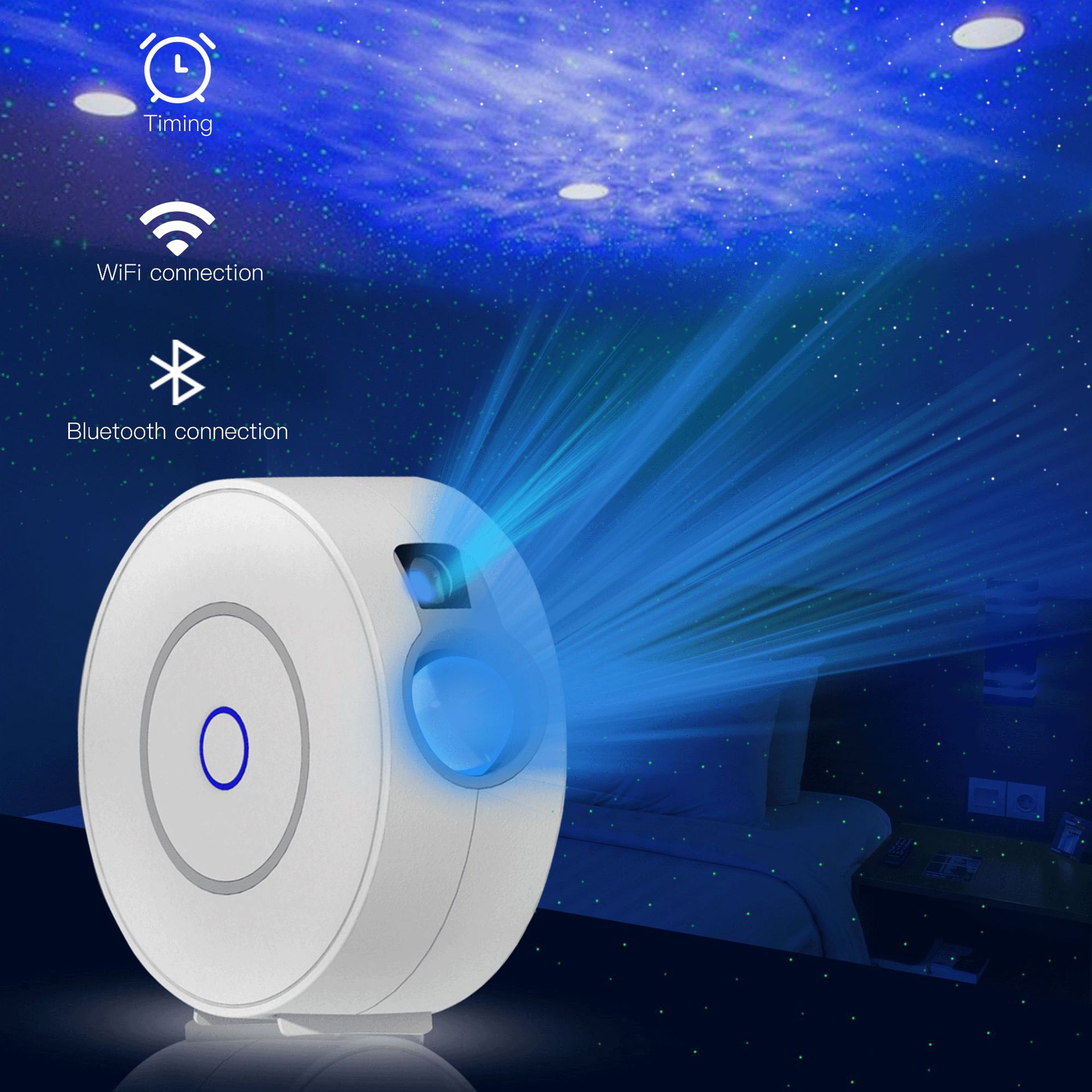 [White] Colorful starry sky projection light Laser starry night light Bedroom companion graffiti APP intelligent control atmosphere light  SK20