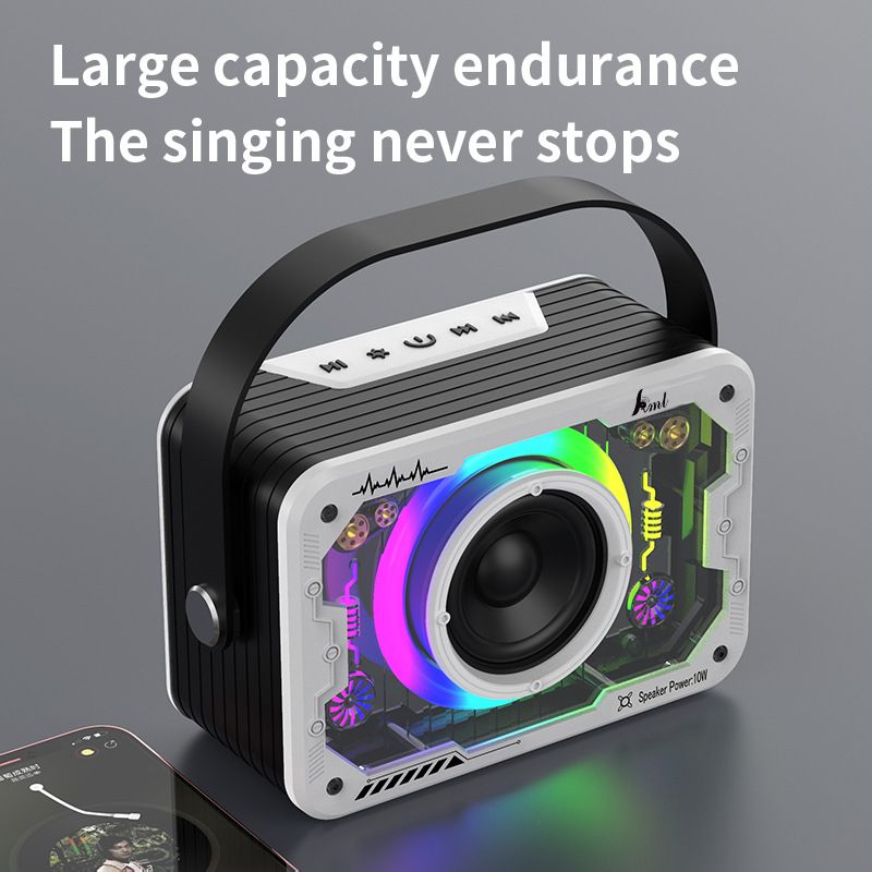 [Silvery] Mecha Bluetooth speaker home wireless K song sound microphone outdoor singing small family KTV set  V9