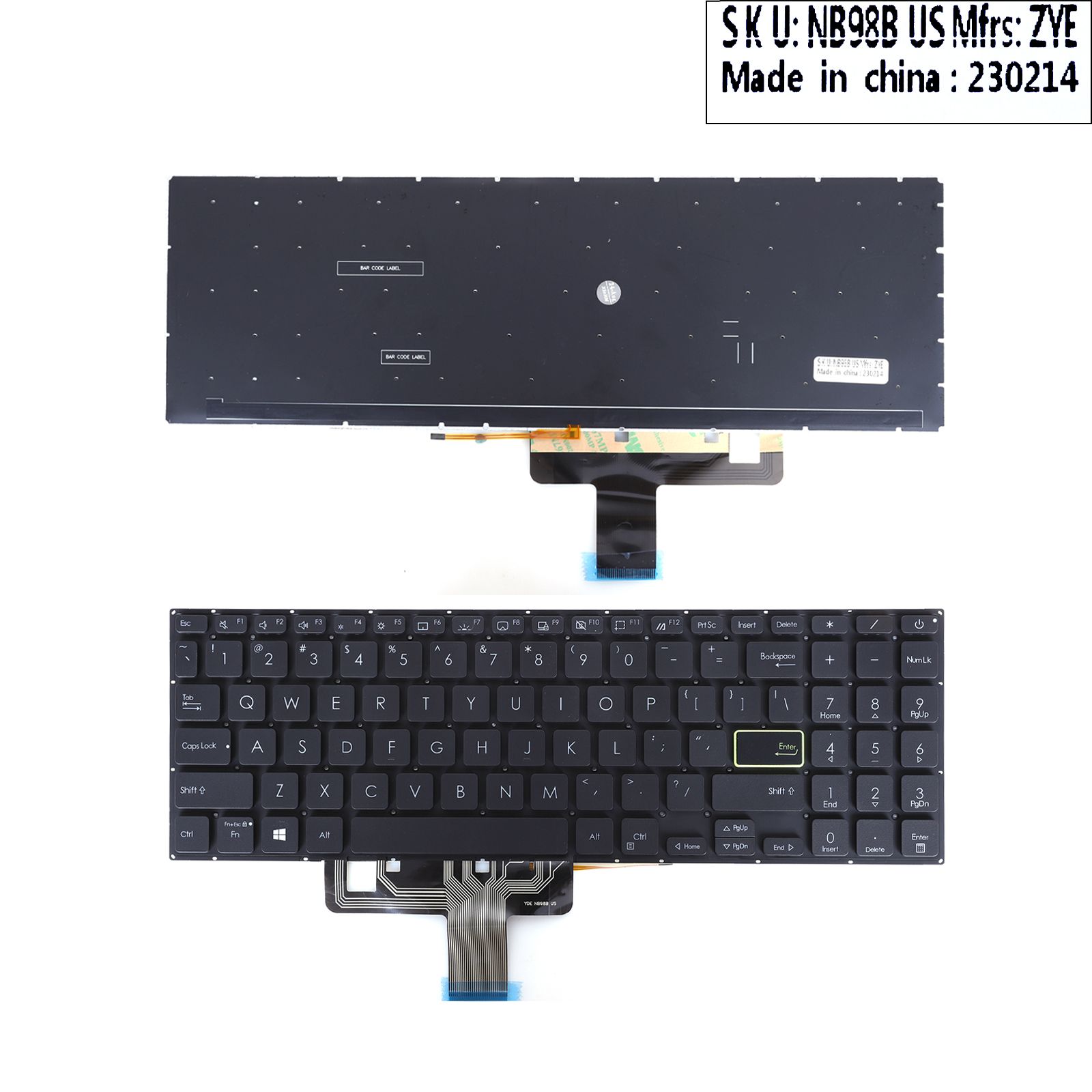 ASUS X521 E510 L510 S533 M5600L S5600F BLACK (Backlight，Win8)OEM  13-0230D-WX01-001