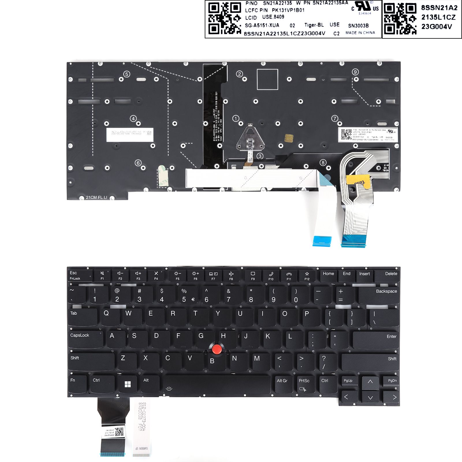 IBM Thinkpad T14S Gen2 P1 Gen4 X1 Extreme Gen4 Black（With Point stick,Backlit）  N/A