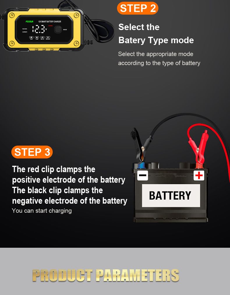 12V charger, motorcycle battery charger, car battery charger, automatic stop when fully charged, 6A  FBC1206E
