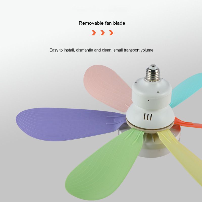40W E27 screw-type fan light, bedroom and living room ceiling fan, large wind silent ceiling fan light, smart timing, six-blade fan light, three wind speed Settings, stepless dimming + with remote control, 52CM colorful blades + milky white cover + with lamp base  QA353