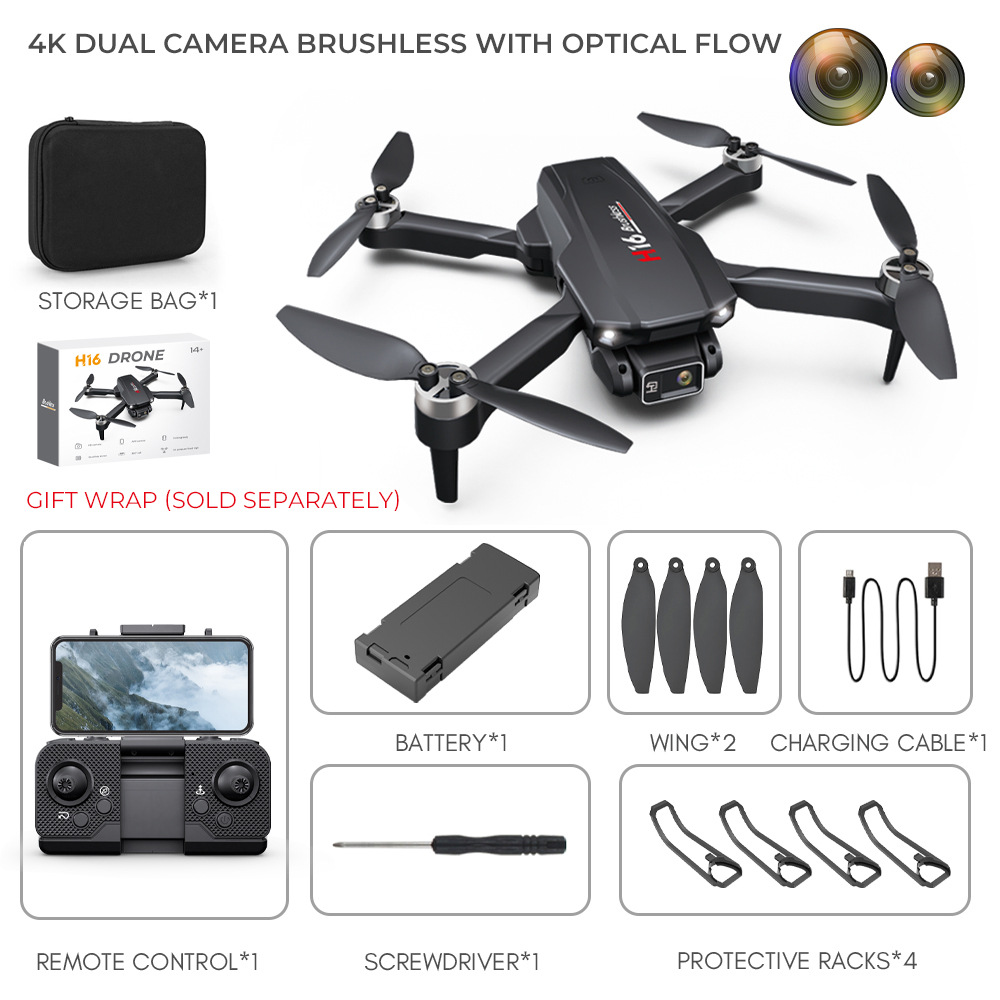 Drone brushless motor aerial photography optical flow hovering quadcopter cross-border drone remote control aircraft dual lens  H16