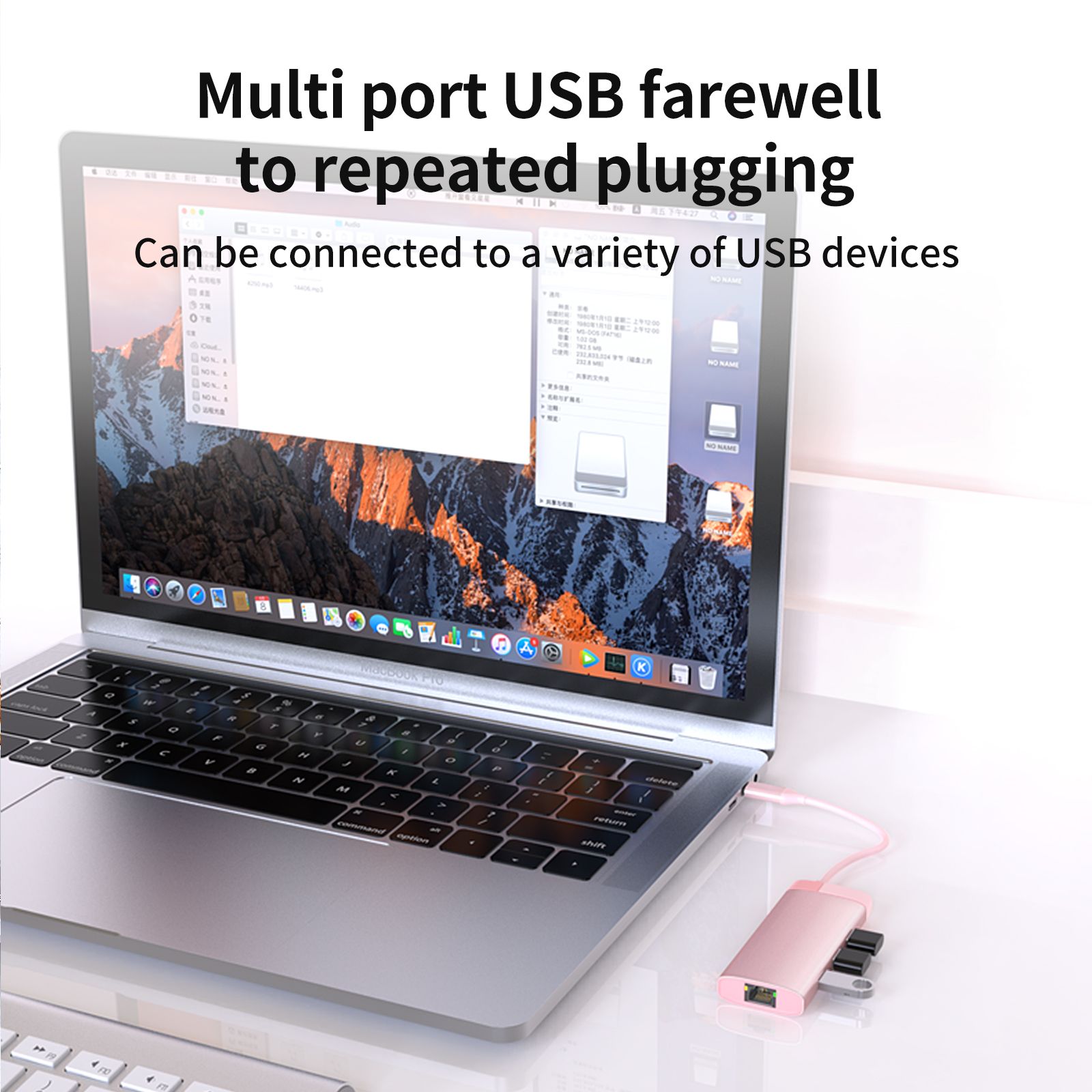 [Pink] hub usb 6 in 1 usb c hub Type-C to PD 100W USB3.0*3 HD-MI RJ45 1000M Gigabit Ethernet port type c hub  BS6A