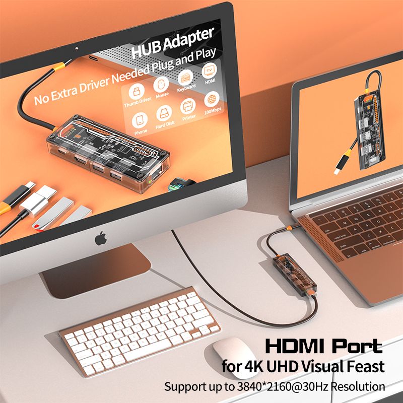 usb c hub 5 in 1 Type-C to USB3.0+USB2.0+HD-MI+USB-C PD3.0+Data2.0+RJ45 for macbook  SW5R