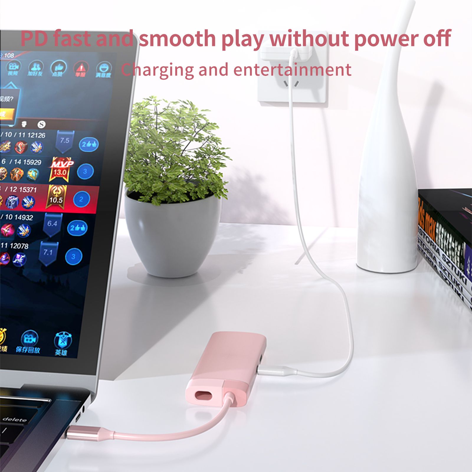 [Pink]  5 in 1 usb c hub Laptop Docking Station Type-C to PD+USB3.0*3 HD-MI type c hub  BS5A