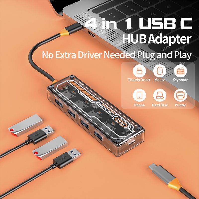 4 in 1 usb c hub Type-c to USB3.0*4+USB C charing docking station  SW4U-C