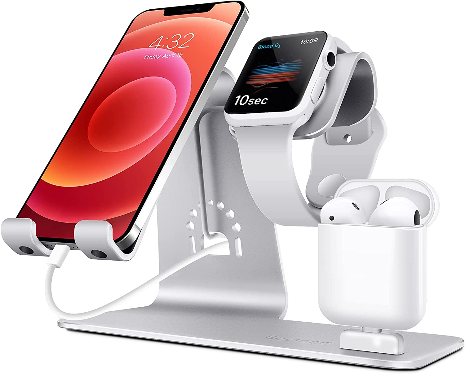 Three-in-one wireless charger aluminum alloy desk stand is suitable for Apple mobile phone watch headset  silvery