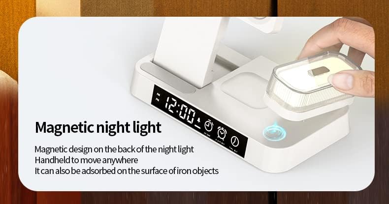 White 5 in 1 Qi certified QC3 fast Wireless Charge station with Alarm clock RGB night light, compatible for iPhone14/13/12/11/X/8, Samsung S22/21/20/9/8/7/6,Note 20/10/9/8/5,iWatch Series Airpods Mobile Phone Mounts & Stands A37