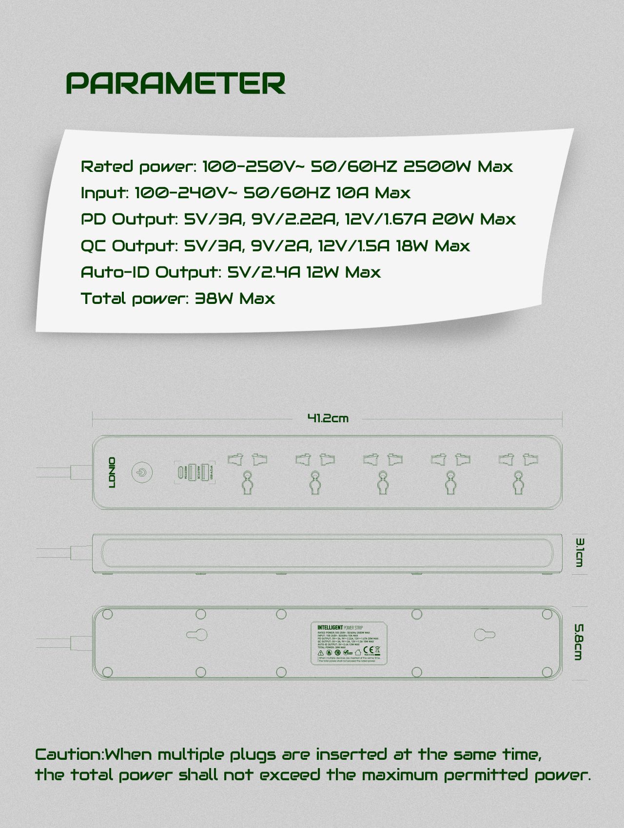 Universal jack panel USB perforated PD Quick-charge jack board US/EU/UK slot 53mm pitch 38W Maximum output 1*TYPE-C PD3.0/20W 1*USB-A/QC3.0/18W 1*USB-A/2.4A European standard  SC5319