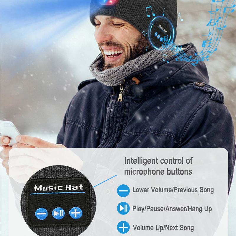 [Pink] Wireless Bluetooth music knitted hat Outdoor led lighting luminous hat Bluetooth 5.0 three-speed light USB charging removable and washable  M1-BL10