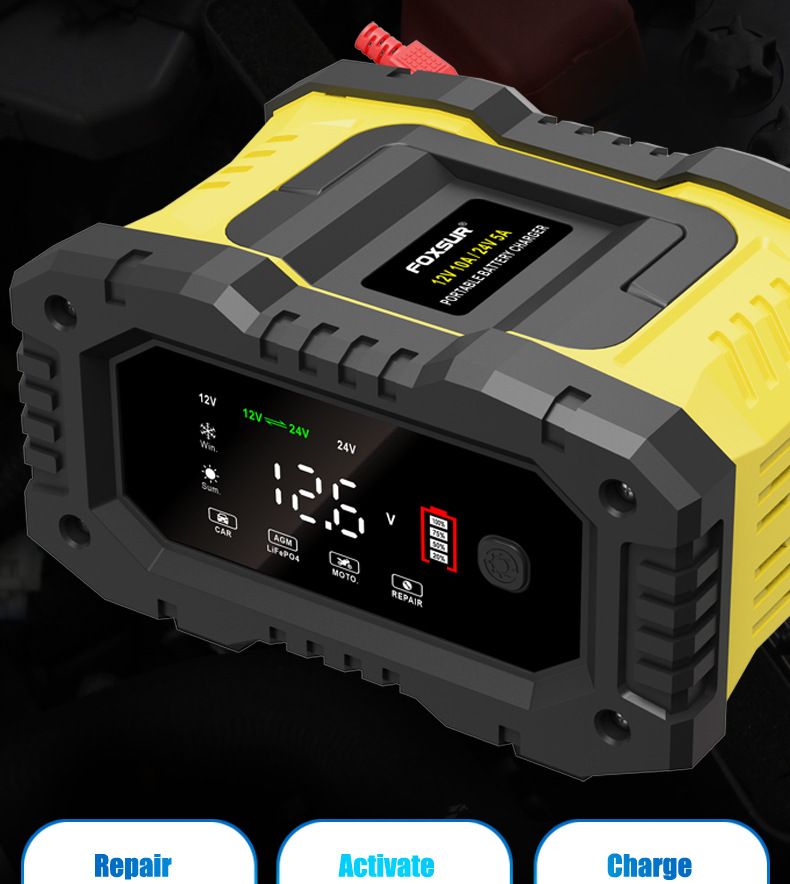10A portable 12V 24V motorcycle battery charger, portable car battery charger  FPT-100