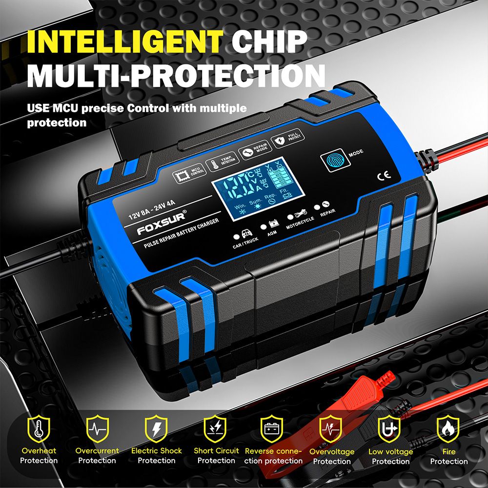 12V and 24V multi-functional intelligent charger, universal charger for motorcycles, cars and trucks, repair type charger  FBC122408D