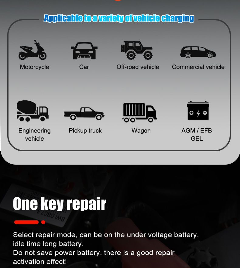 10A portable 12V 24V motorcycle battery charger, portable car battery charger  FPT-100