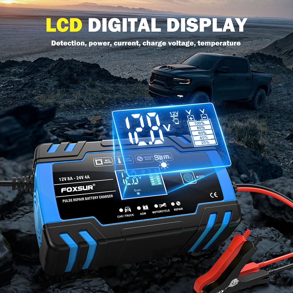 12V and 24V multi-functional intelligent charger, universal charger for motorcycles, cars and trucks, repair type charger  FBC122408D