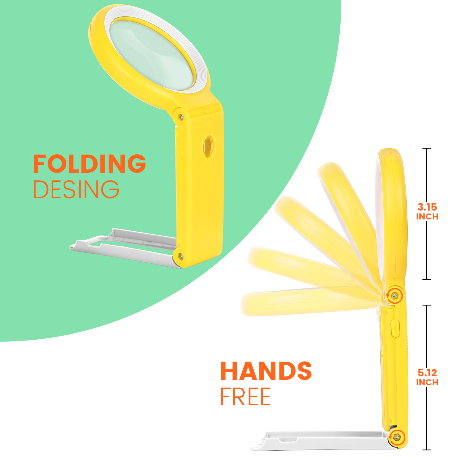 Yellow ,10 inches AIXPI Magnifying Glass with Light and Stand, Foldable Handheld Magnifying Glass 18 LED Illuminated Lighted Magnifier for Macular Degeneration, Seniors Reading, Close Work, Coins, Jewelry L106-Yellow 30X 40X  L106-Yellow