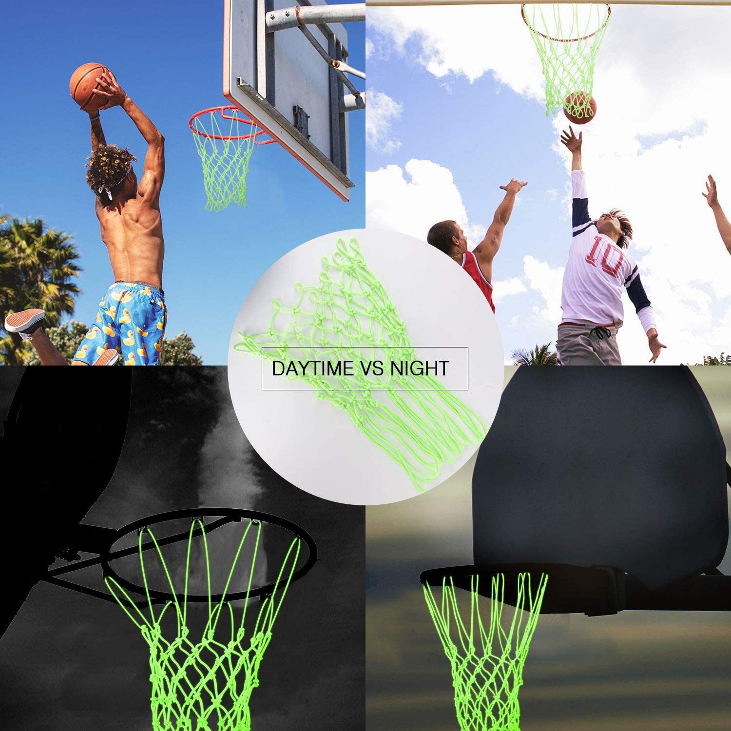 White Glow Basketball Net Glow Outdoor Portable Solar Power Sports Nylon 12 Circle Standard Foot Basketball Net  50CM