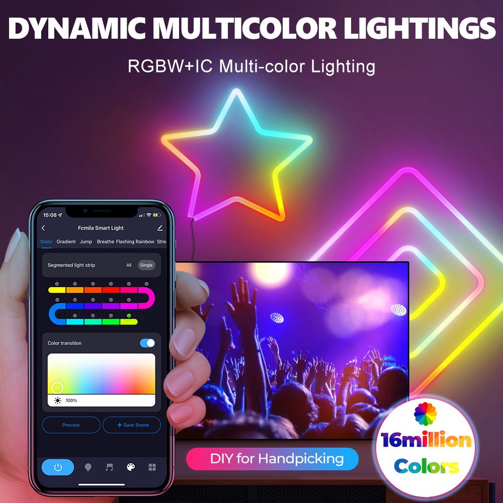 tuya WIFI smart silicone LED neon lights with Bluetooth music remote control APP voice timing running lights with 3M  DD001W-3M