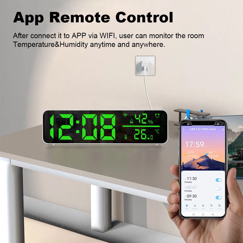 tuya app Temperature and humidity multi-function alarm clock Creative LED clock wifi thermometer Smart home temperature and humidity smart home control system  SZ01