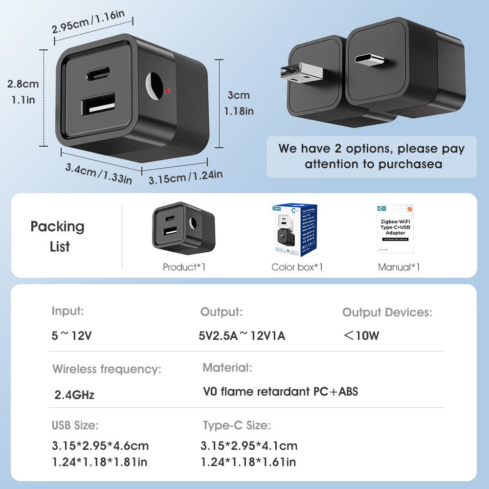 [C to USB+C white] TUYA app Wireless wifi smart power adapter conversion charging head USB+TYPE-C intelligent remote control switch  USB+C